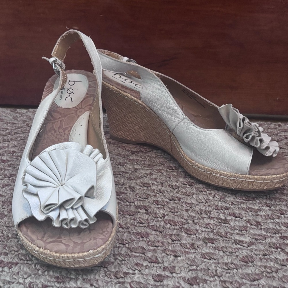 b.o.c. Cream Espadrille Wedge Sandals with Floral Rosette